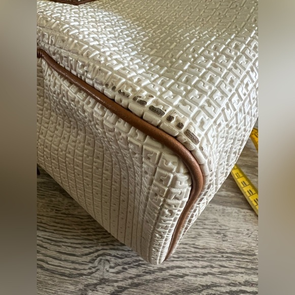 TED LAPIDUS Paris Monogram Logo Embossed Leather Handle Boston Bag Rare White - Picture 14 of 14